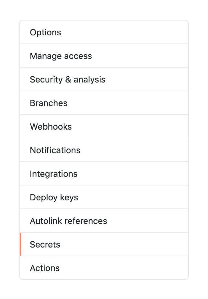 Github Secrets Menu